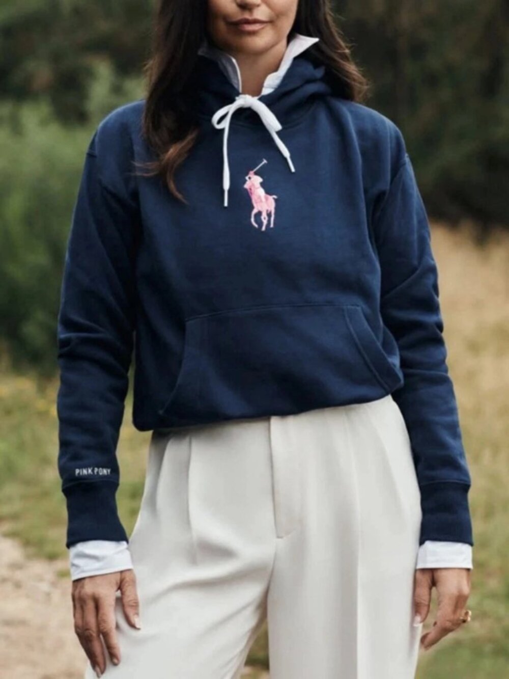 Polo Ralph Lauren Pink Pony Fleece Hoodie Women's Navy Sz XL